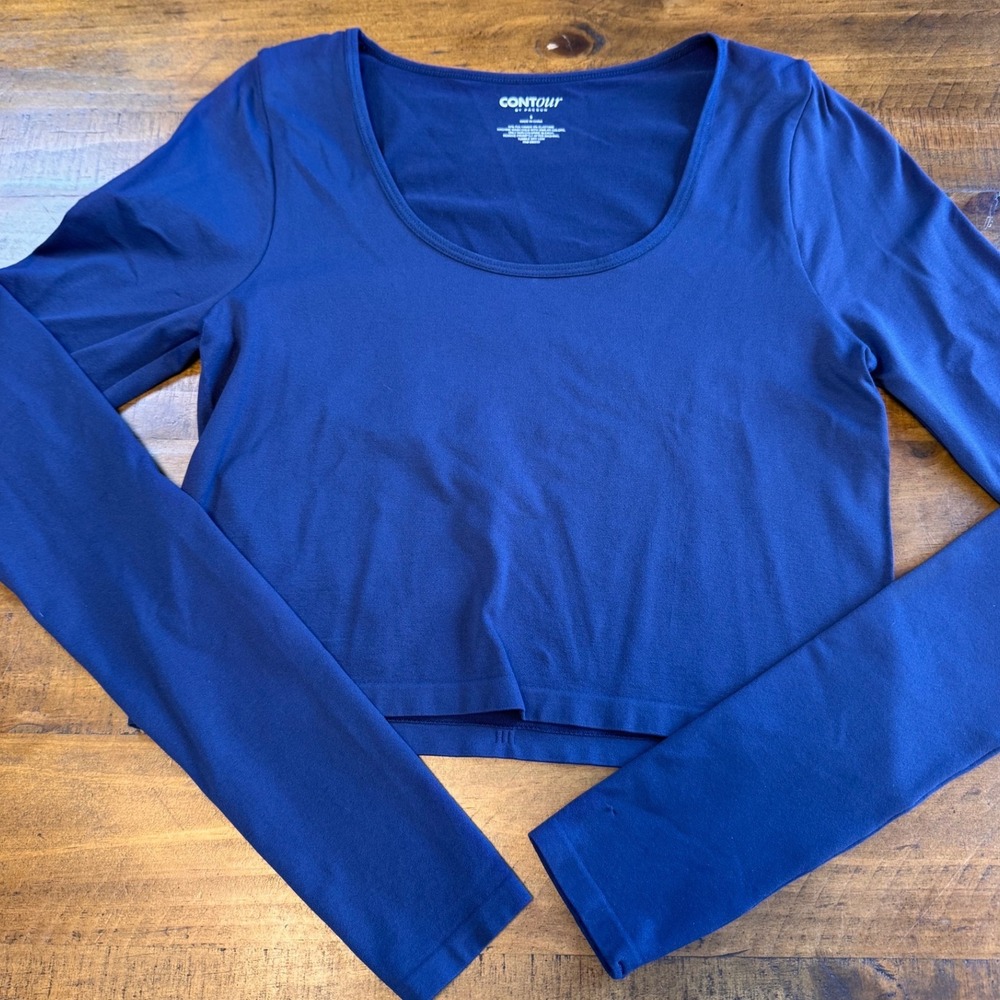 PacSun Contour Top Womens S Navy Blue Crop Long Sleeve Scoop Neck Chic